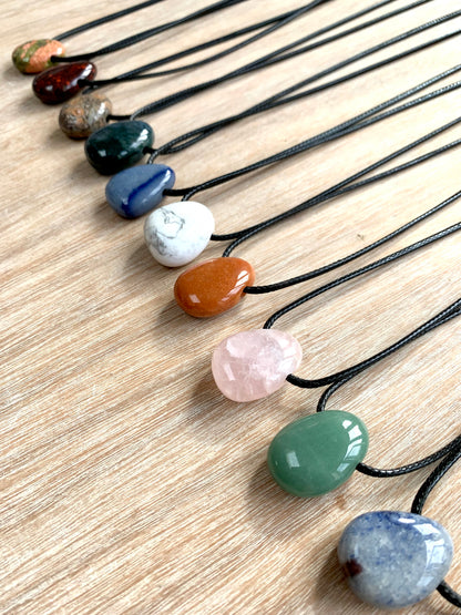 Tumblestone Crystal Gemstone Corded Pendant Necklace Unisex