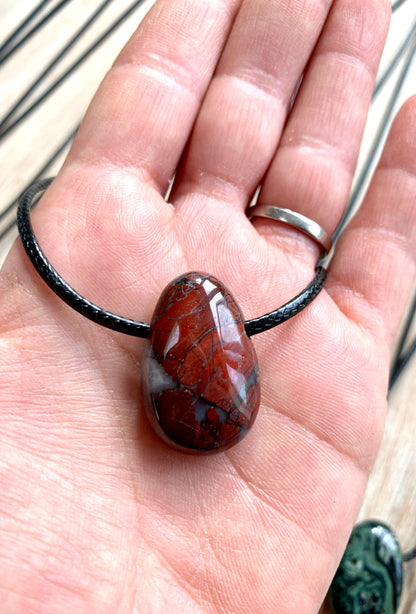 Brecciated Jasper Tumblestone Crystal Gemstone Corded Pendant Necklace Unisex