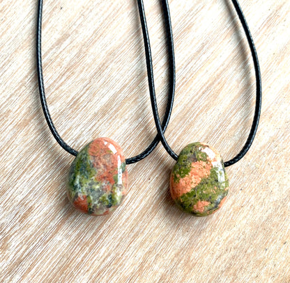 Unakite Tumblestone Crystal Gemstone Corded Pendant Necklace Unisex