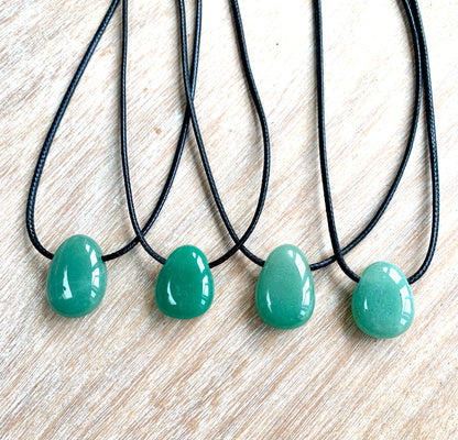 Green Aventurine Tumblestone Crystal Gemstone Corded Pendant Necklace Unisex