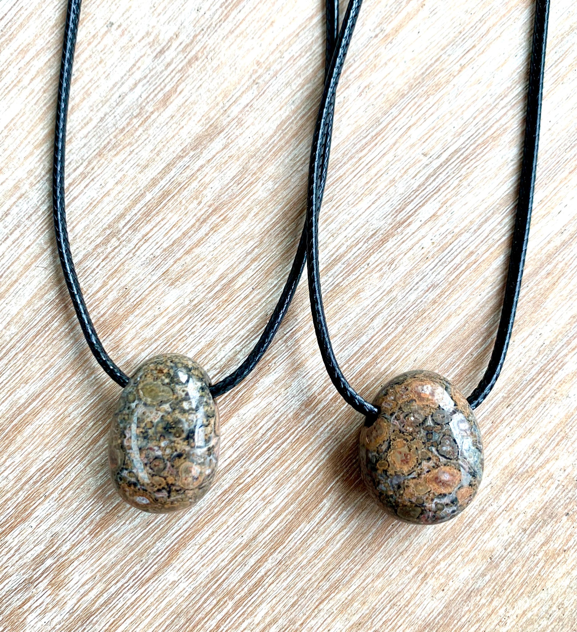 Fossil Jasper Tumblestone Crystal Gemstone Corded Pendant Necklace Unisex