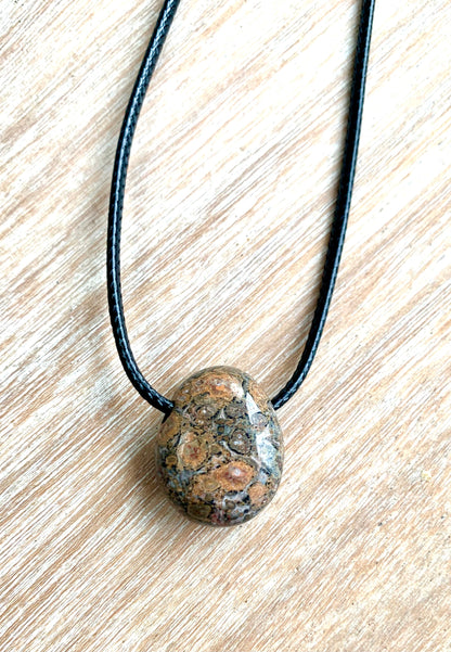 Fossil Jasper Tumblestone Crystal Gemstone Corded Pendant Necklace Unisex