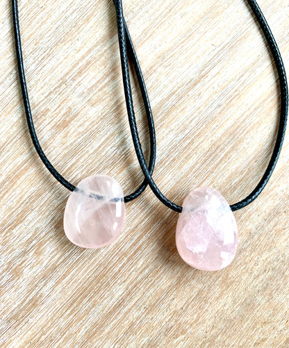 Rose Quartz Tumblestone Crystal Gemstone Corded Pendant Necklace Unisex