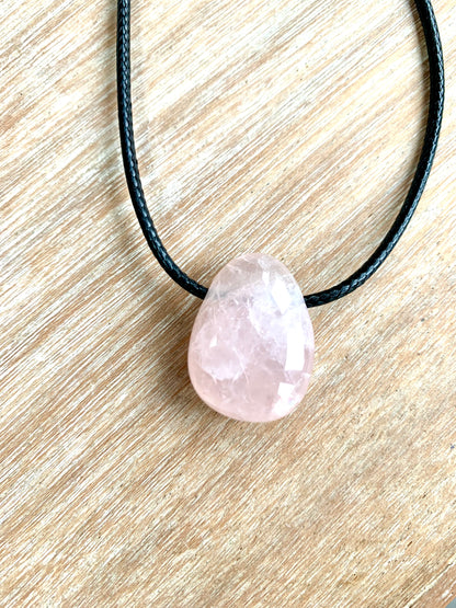Rose Quartz Tumblestone Crystal Gemstone Corded Pendant Necklace Unisex