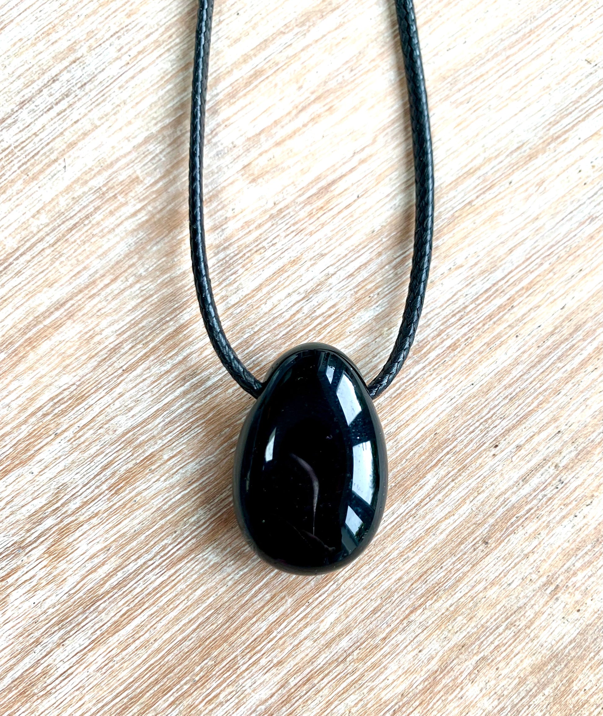 Black Obsidian Tumblestone Crystal Gemstone Corded Pendant Necklace Unisex