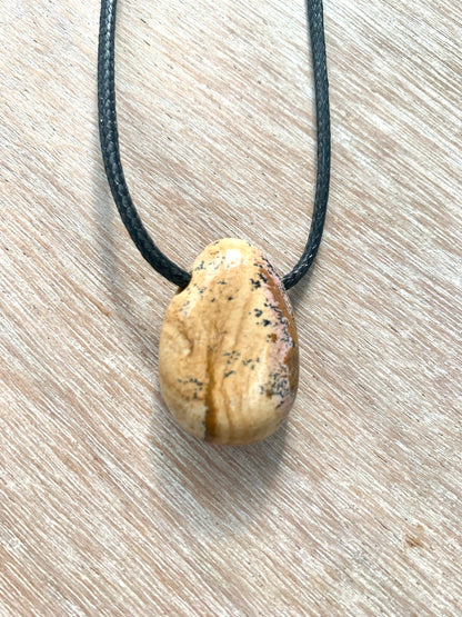 Picture Jasper Tumblestone Crystal Gemstone Corded Pendant Necklace Unisex