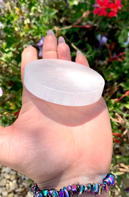 Selenite Satin Spar Charging Plate 7cm Round