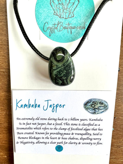 Tumblestone Crystal Gemstone Corded Pendant Necklace Unisex