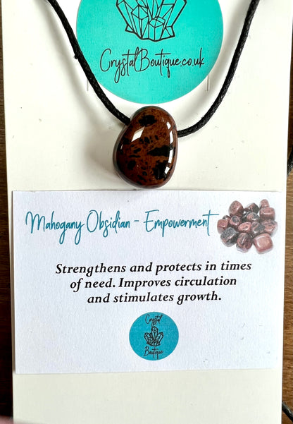 Tumblestone Crystal Gemstone Corded Pendant Necklace Unisex