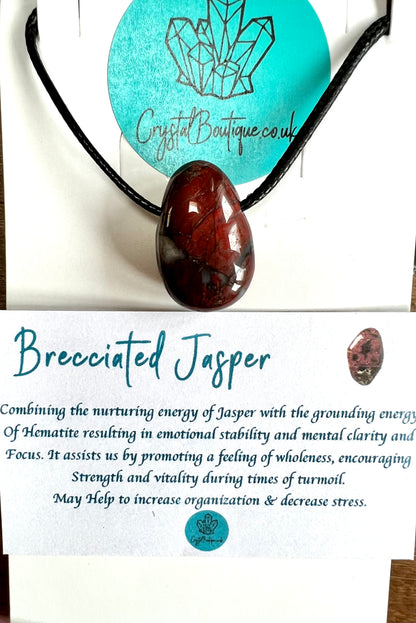 Tumblestone Crystal Gemstone Corded Pendant Necklace Unisex