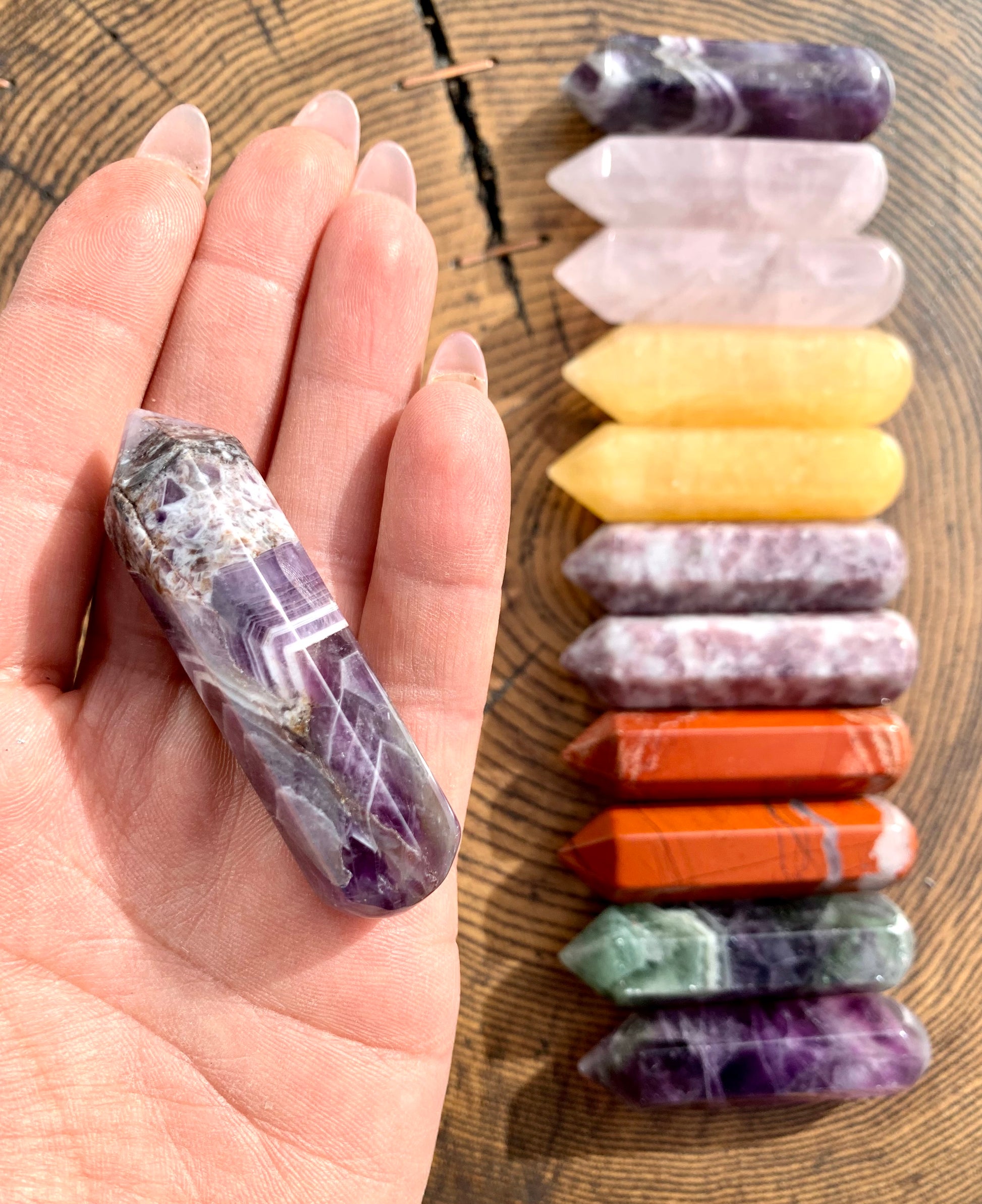 Amethyst Chevron Crystal Wand Point Rounded End 