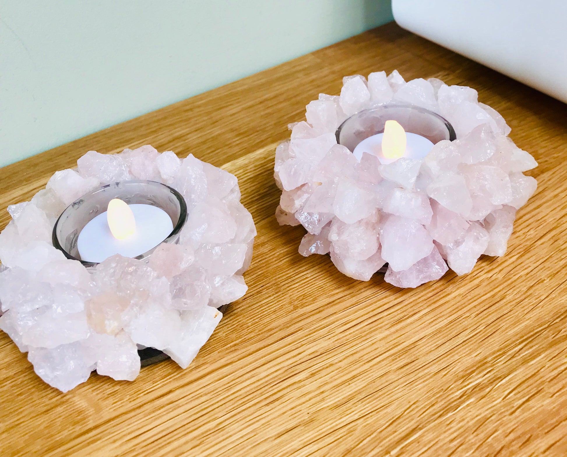 Rose Quartz Cluster Point Lotus Flower Natural Tea-Light Candle Holder - Crystal Boutique.co.uk