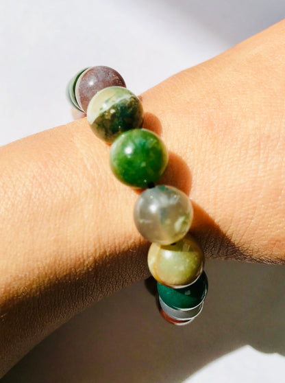 Moss Agate Natural Handmade Crystal Healing Bracelet - Abundance - Crystal Boutique.co.uk 