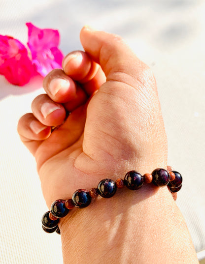 Goldstone Irregular & Garnet Handmade Crystal Healing Beaded Stretch Bracelet - Crystal Boutique.co.uk 