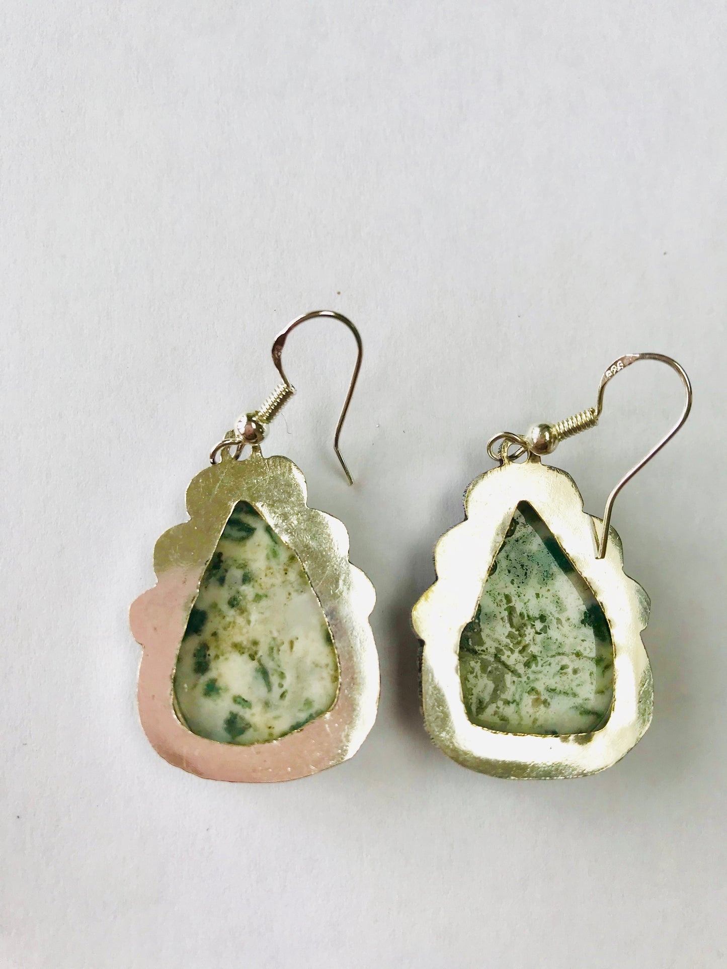 Moss Agate Crystal Gemstone Earrings Green & White - Crystal Boutique.co.uk