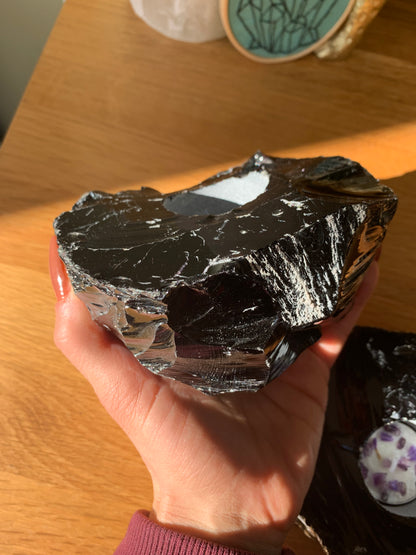 Black Obsidian Rough Crystal Tealight Candle Holder
