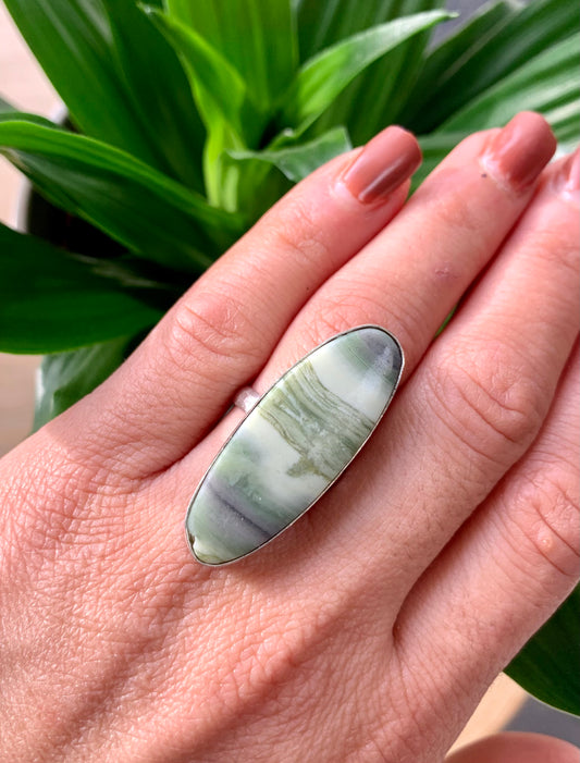 Larsonite Gary Green Jasper Crystal Statement Ring