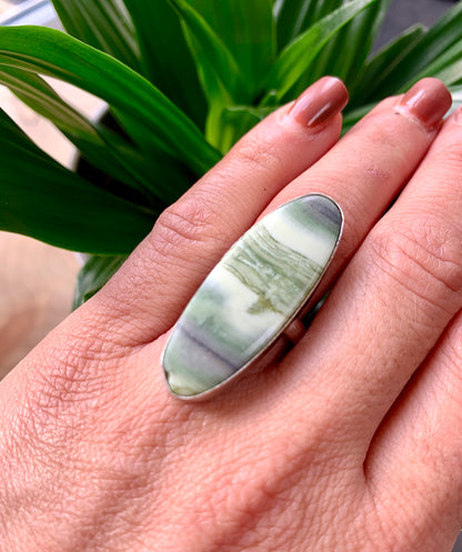 Larsonite Gary Green Jasper Crystal Statement Ring