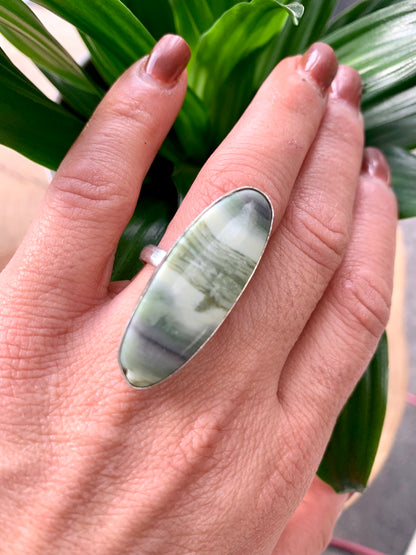 Larsonite Gary Green Jasper Crystal Statement Ring