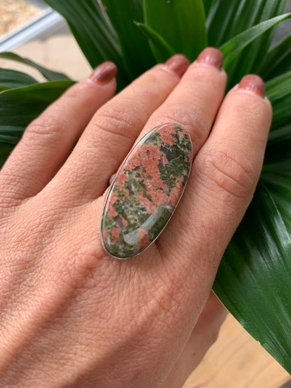 Unakite Jasper Crystal Statement Ring