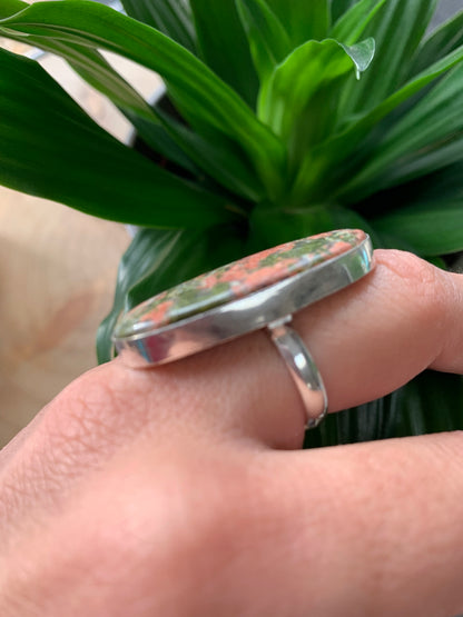 Unakite Jasper Crystal Statement Ring