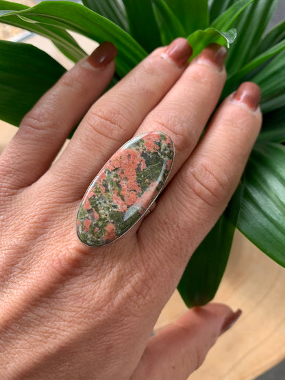 Unakite Jasper Crystal Statement Ring