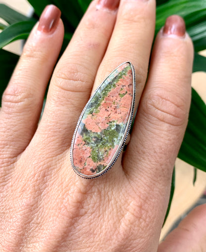 Unakite Jasper Crystal Statement Ring