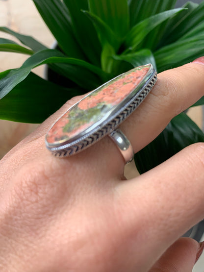 Unakite Jasper Crystal Statement Ring
