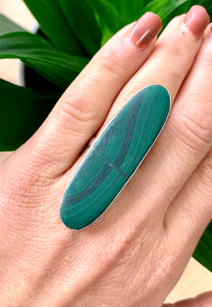 Malachite Matt Finish Crystal Statement Ring