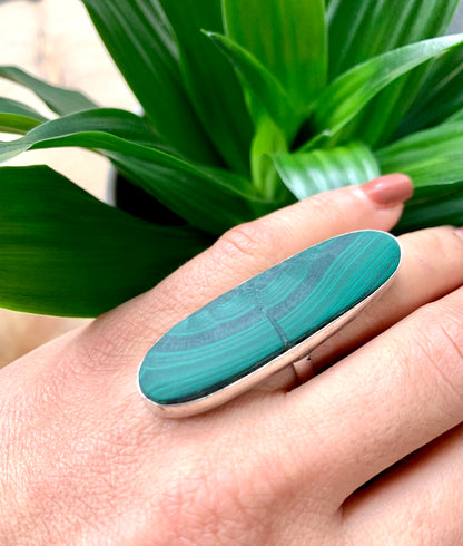 Malachite Matt Finish Crystal Statement Ring