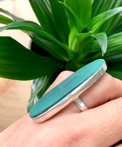 Malachite Matt Finish Crystal Statement Ring