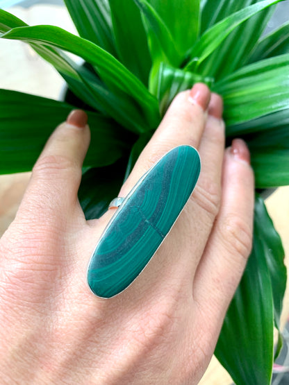 Malachite Matt Finish Crystal Statement Ring