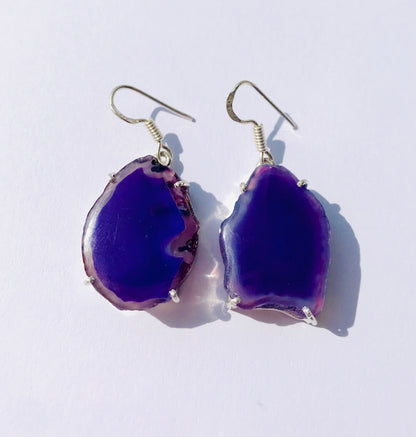 Druzy Crystal Geode Slice Gemstone Earrings Purple Collection - Crystal Boutique.co.uk 