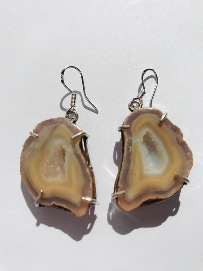 Druzy Crystal Geode Slice Gemstone Earrings Nude Collection - Crystal Boutique.co.uk