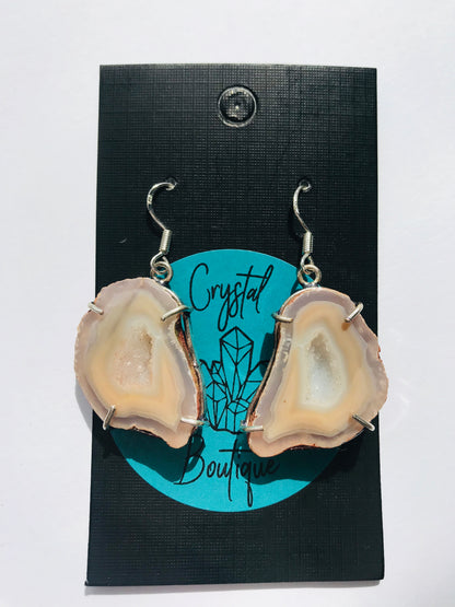 Druzy Crystal Geode Slice Gemstone Earrings Nude Collection - Crystal Boutique.co.uk