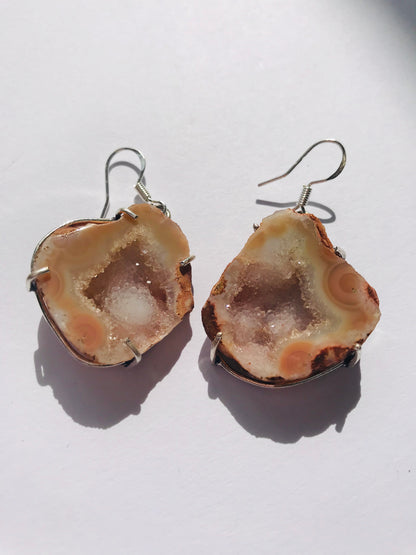 Druzy Crystal Geode Slice Gemstone Earrings Nude Collection - Crystal Boutique.co.uk