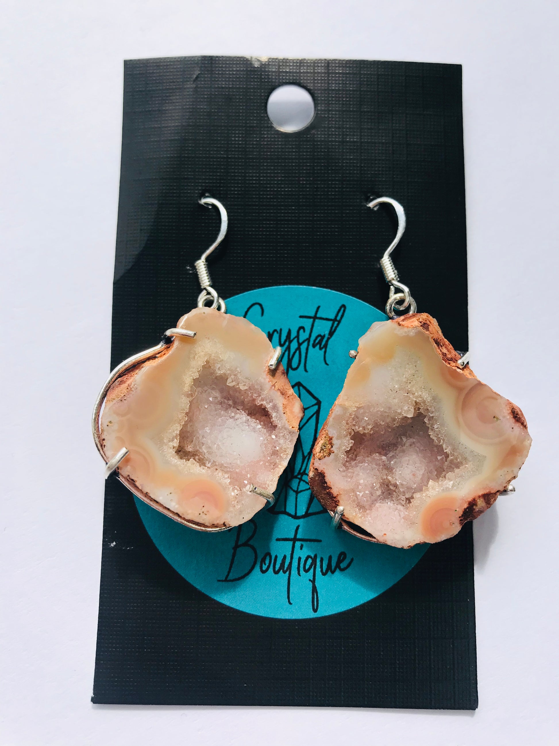 Druzy Crystal Geode Slice Gemstone Earrings Nude Collection - Crystal Boutique.co.uk