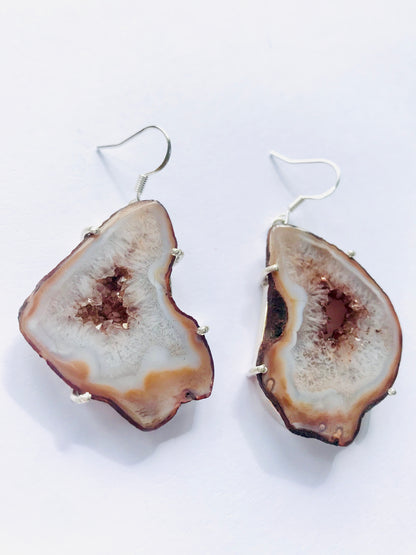 Druzy Crystal Geode Slice Gemstone Earrings Nude Collection - Crystal Boutique.co.uk