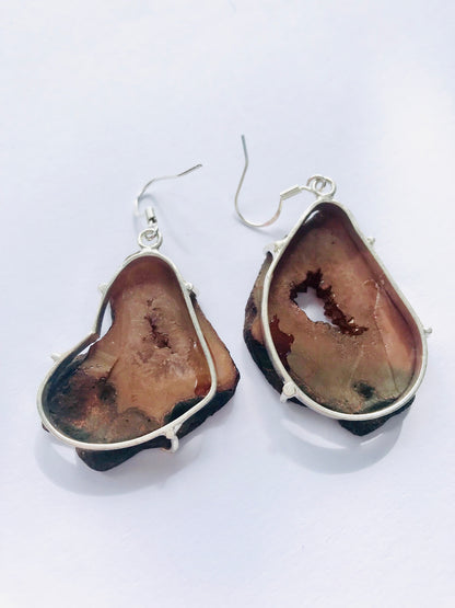 Druzy Crystal Geode Slice Gemstone Earrings Nude Collection - Crystal Boutique.co.uk