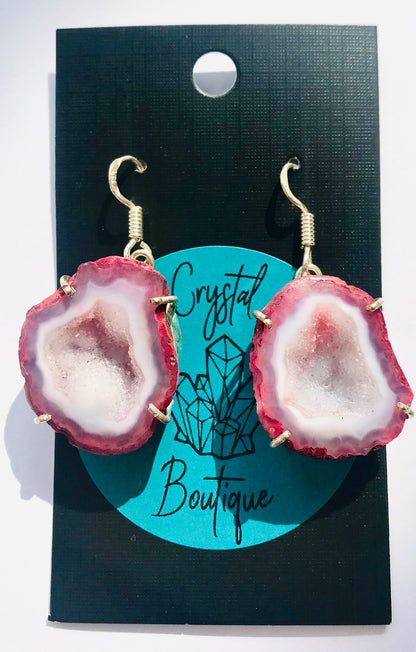 Druzy Crystal Geode Slice Gemstone Earrings Red Collection - Crystal Boutique.co.uk