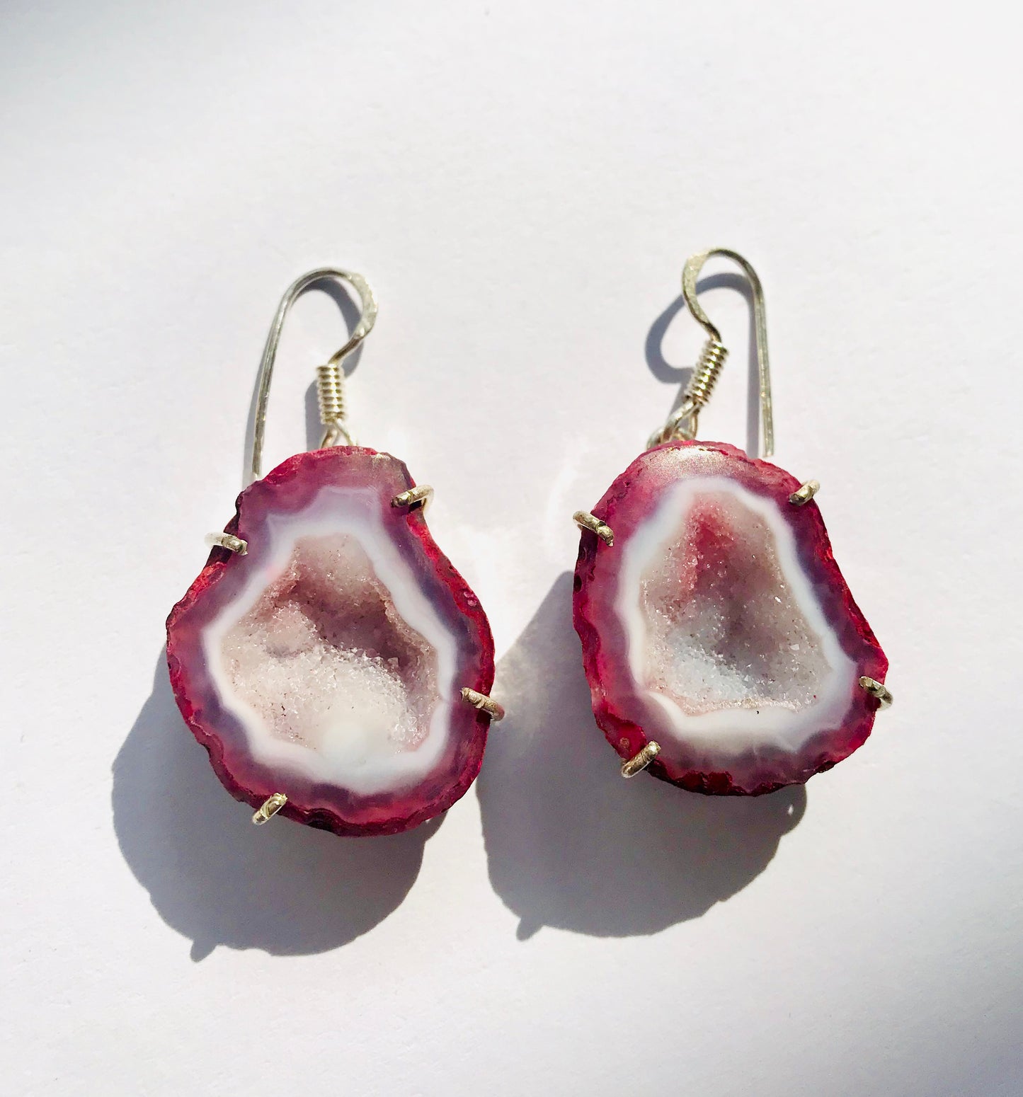 Druzy Crystal Geode Slice Gemstone Earrings Red Collection - Crystal Boutique.co.uk