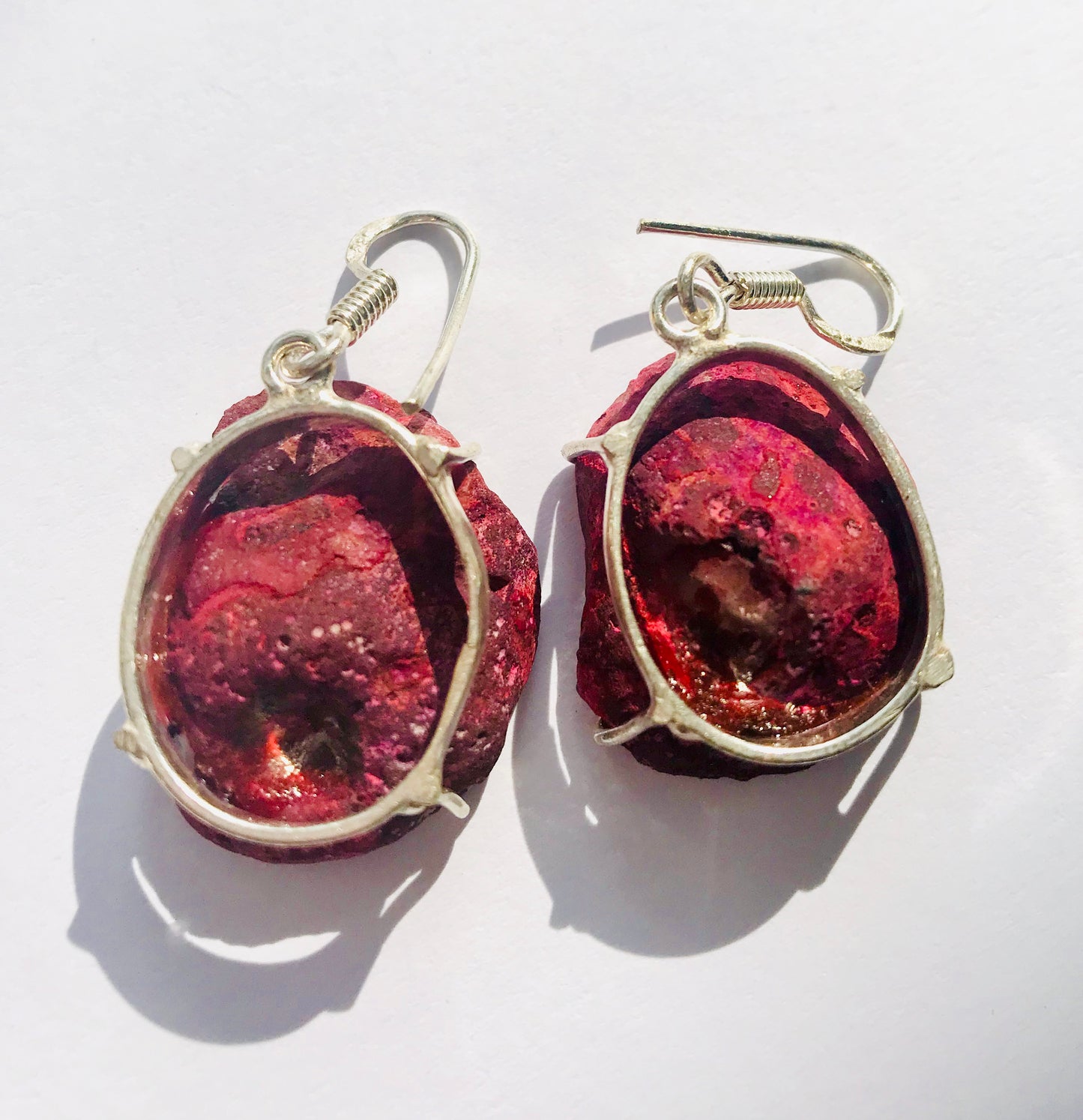 Druzy Crystal Geode Slice Gemstone Earrings Red Collection - Crystal Boutique.co.uk