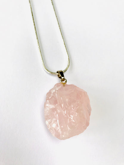 Rough Rose Quartz Crystal Pendant 925 Silver Necklace - Crystal Boutique.co.uk