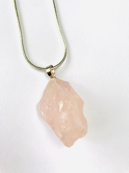 Rough Rose Quartz Crystal Pendant 925 Silver Necklace - Crystal Boutique.co.uk