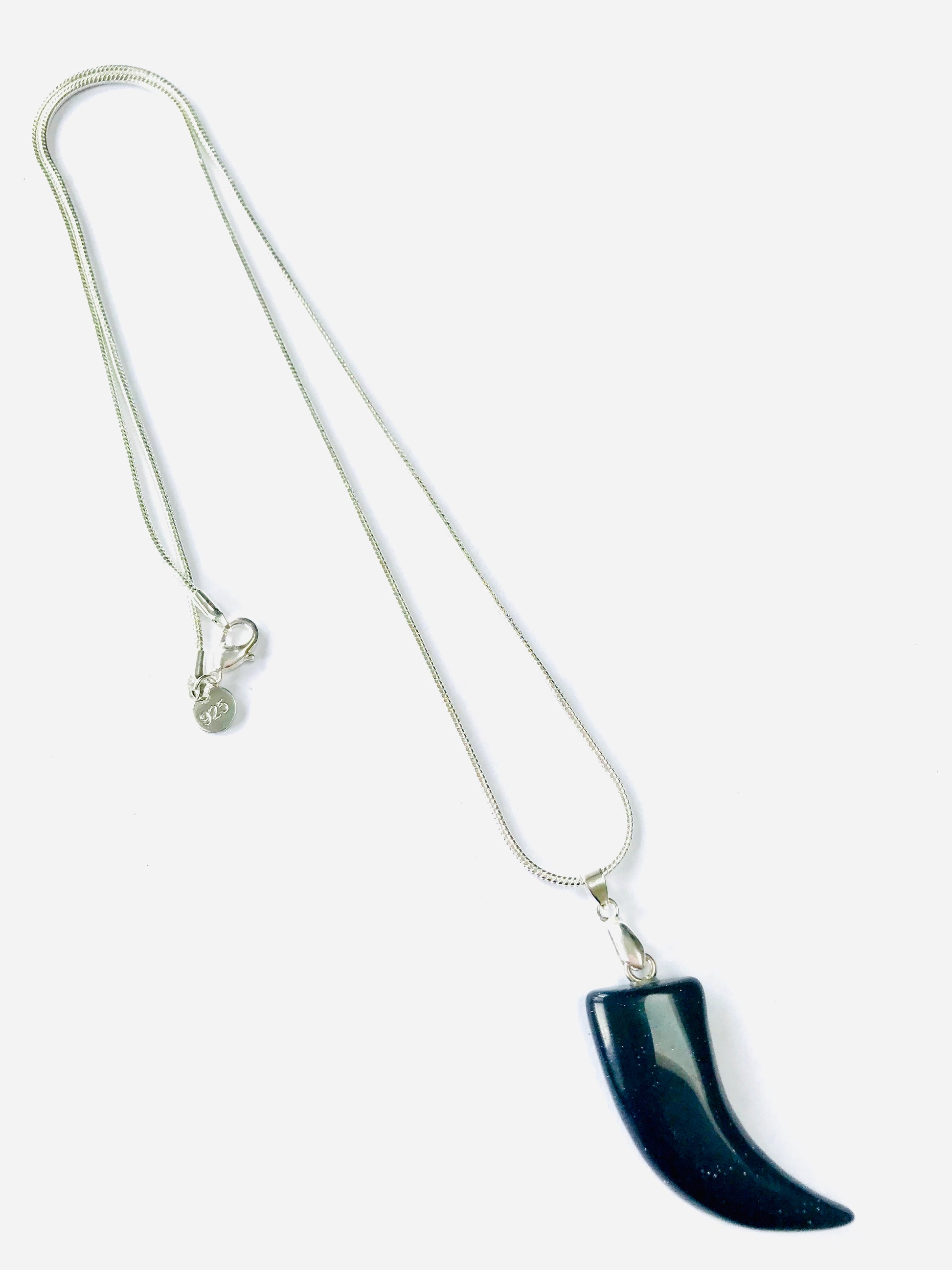 Black Agate Ox Horn Crystal Unisex Gemstone Pendant 925 Necklace - Crystal Boutique.co.uk