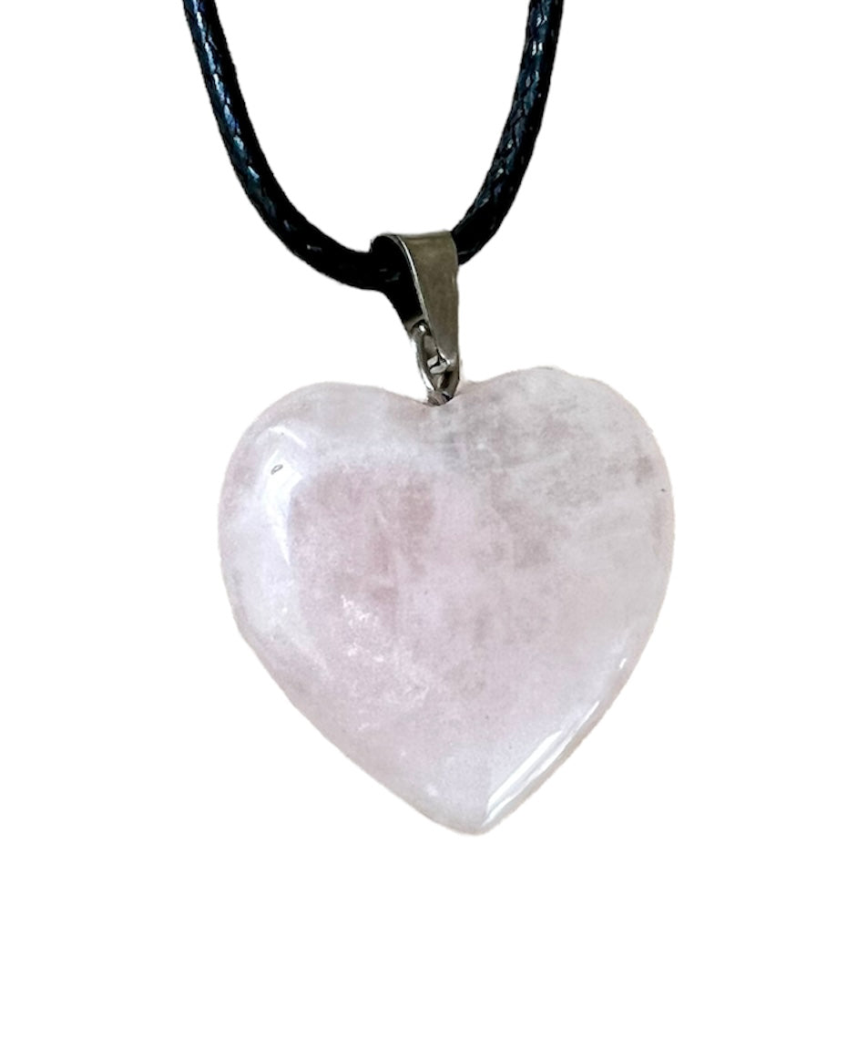 Crystal Gemstone Heart Shaped Pendant Corded Necklace Rose Quartz