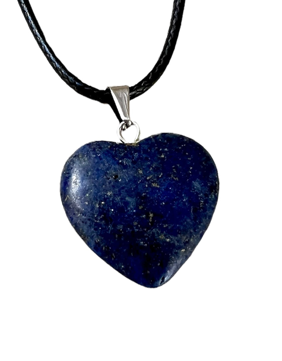 Crystal Gemstone Heart Shaped Pendant Corded Necklace Lapis Lazuli 