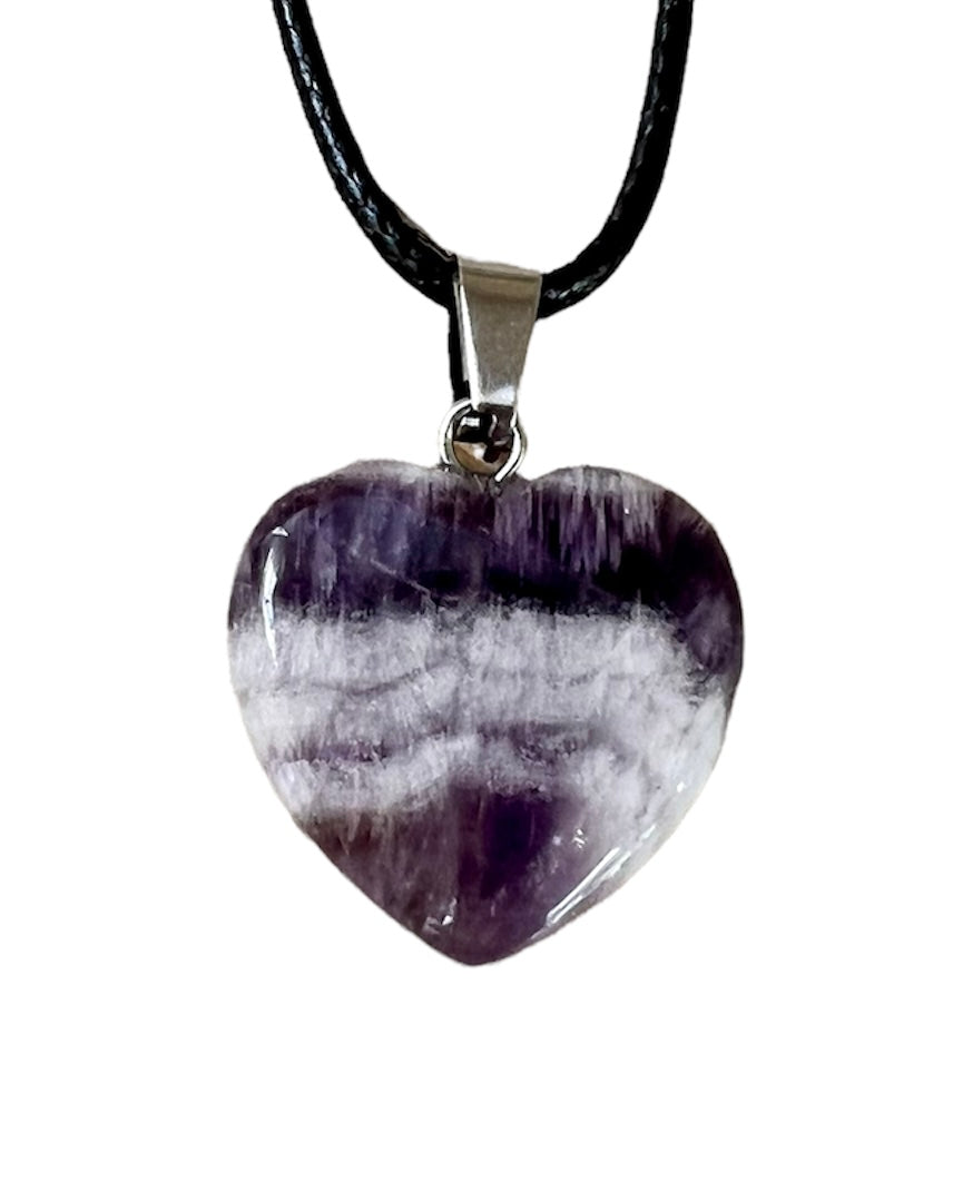 Crystal Gemstone Heart Shaped Pendant Corded Necklace Amethyst 