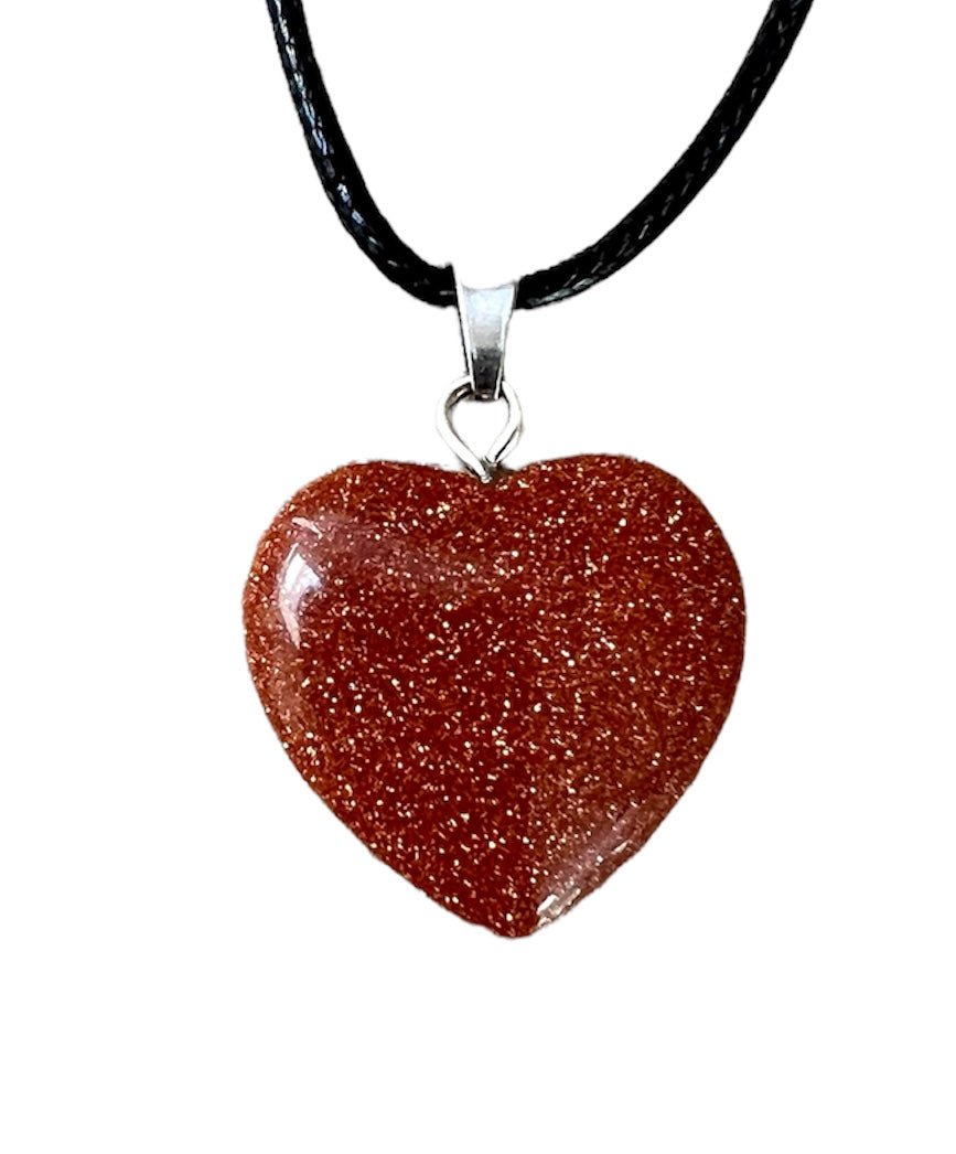 Crystal Gemstone Heart Shaped Pendant Corded Necklace Goldstone