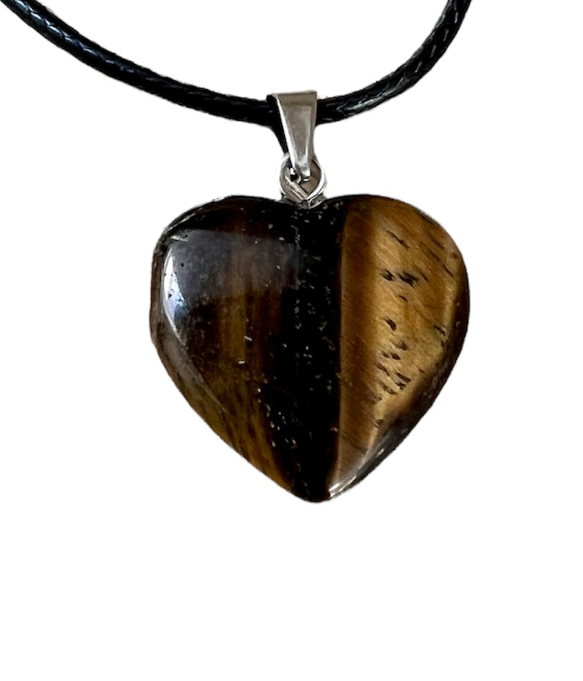 Crystal Gemstone Heart Shaped Pendant Corded Necklace Tiger's Eye 